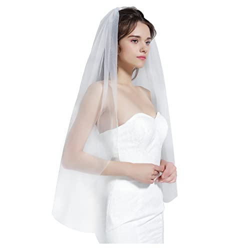 BEAUTELICATE Wedding Bridal Veil with Comb 1 Tier Cut Edge Veil - Image 1