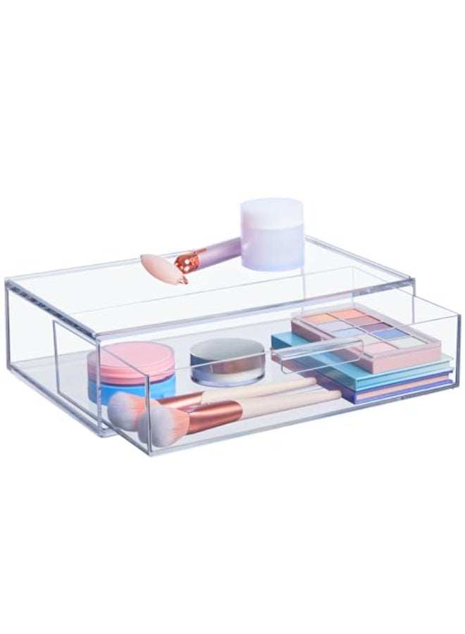 STORi Audrey Stackable Clear Bin Plastic Organizer Drawer Organize Eyeshadow Palettes Cosmetics and Beauty Supplies on a Vanity Made in USA - Image 1