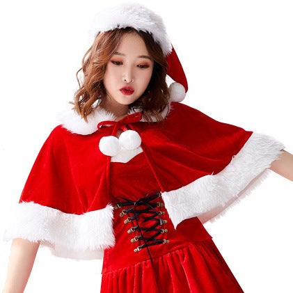 High quality simulation rabbit fur Christmas shawl Christmas costume festival adult party cloak Christmas costume Christmas hat - Image 3