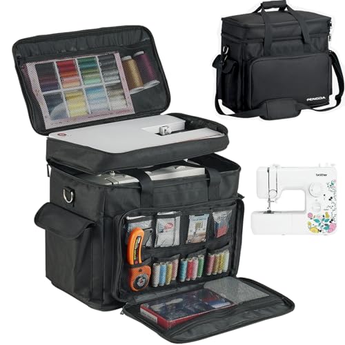 PENGDA 2 Layer Sewing Machine Case with Adjustable Shoulder Strap Sewing Machine Carrying Case Universal Tote Bag for Sewing Machine and Sewing Accessories Storage Black - Image 1