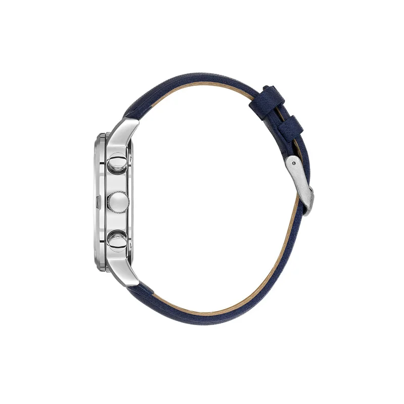 DANIEL KLEIN Men's Leather Silver Alloy Case Analog Blue Round Sunray Dial Japanese Quartz Exclusive 50 Meters Water Resistant