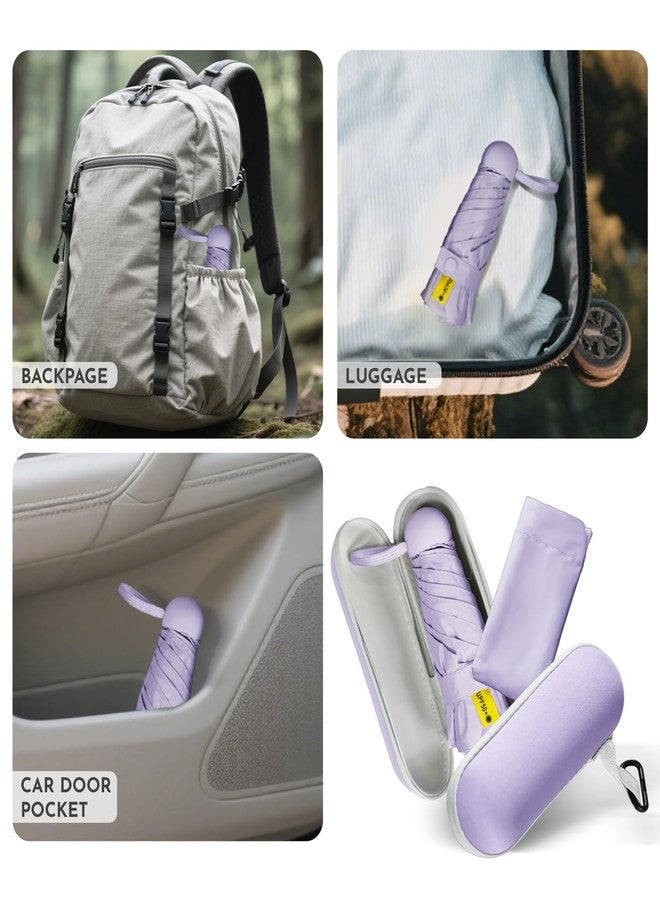 LILAC Travel Mini Umbrella Compact Small & Lightweight, UV Rain Protection, Pocket-Sized Folding Umbrellas with Quickdraw & Case for Men Women & Kids Backpack (PurplePurple) - 2 Packs - Image 3