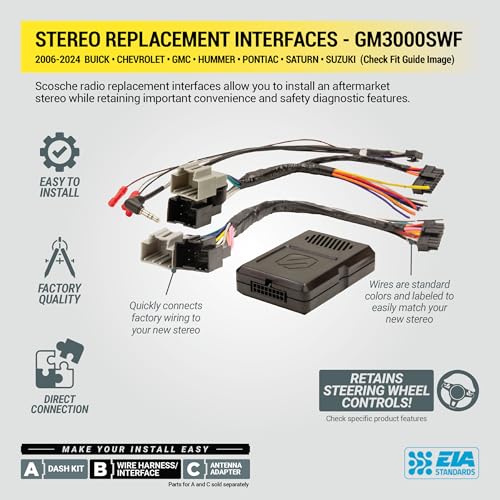 Scosche GM3000SWF Factory Stereo Replacement Interface Adapter, Compatible with Select 2004-24 GM Vehicles with GM LAN Radio, Car Radio Wiring Harness, Retain Steering Wheel Control & OEM Amplifier - Image 4