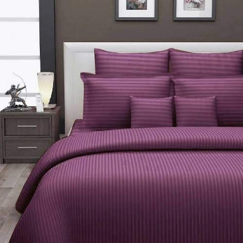 QWF 300 TC Plain Premium Platinum Superior Elegant Solid Stripes Cotton Satin Double Bedsheet with 2 Pillow Covers - (Purple) Queen Size, 90 x 100 - Image 2