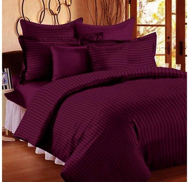QWF 300 TC Plain Premium Platinum Superior Elegant Solid Stripes Cotton Satin Double Bedsheet with 2 Pillow Covers - (Purple) Queen Size, 90 x 100 - Image 3