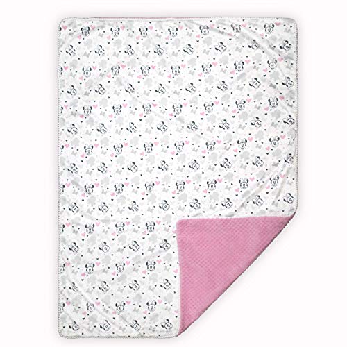 Cudlie Disney Baby Girl Minne Mouse Double Sided Baby Blanket with Printed Mink Waffle Fleece Backing & with Pom Edge(30X40) - Image 3