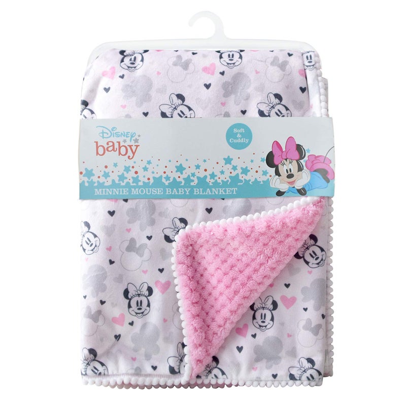 Cudlie Disney Baby Girl Minne Mouse Double Sided Baby Blanket with Printed Mink Waffle Fleece Backing & with Pom Edge(30X40) - Image 5