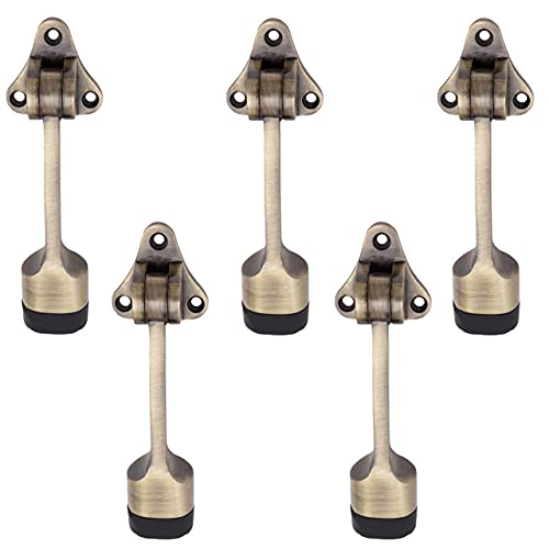 Atom Door Stopper | Kickdown Door Stop with One Touch | Adjustable Height & Rubber Tip 1.5 Inches, Door Stops (Brass Antique Finish, DS003), Pack of 5 - Image 1