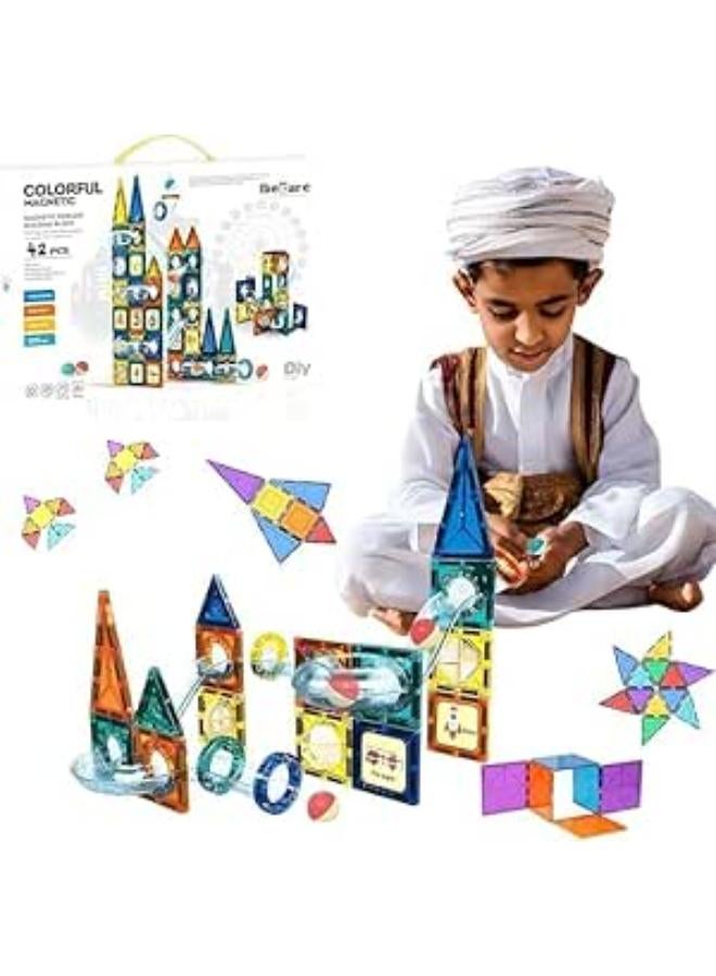 لعبة البلاط المغناطيسي | مجموعة ماربل ران المغناطيسية | لعبة تعليمية على ستيم | مكعبات بناء ثلاثية الأبعاد | أفضل هدية للأولاد والبنات من سن 3 سنوات فما فوق | كرات رخامية مع مسارات سباق وألعاب متاهة (42 قطعة)