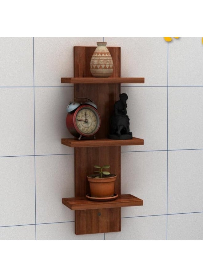 Flux flux Wooden Wall Shelves for Living Room Home Decor Items Floating Book Rack for Study Room, Office, Kitchen Mounted Shelves Vertical Design for Living Room (Mini Three Tier Shelf Without hook, Brown)  - Image 1