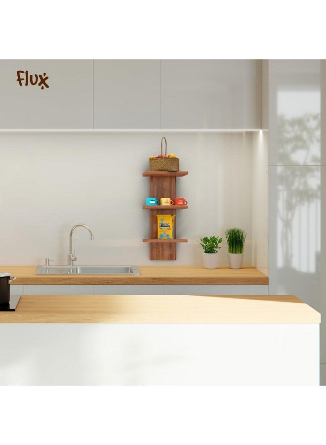 Flux flux Wooden Wall Shelves for Living Room Home Decor Items Floating Book Rack for Study Room, Office, Kitchen Mounted Shelves Vertical Design for Living Room (Mini Three Tier Shelf Without hook, Brown)  - Image 4