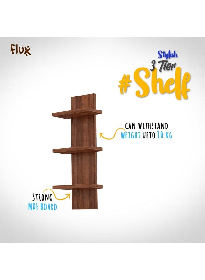Flux flux Wooden Wall Shelves for Living Room Home Decor Items Floating Book Rack for Study Room, Office, Kitchen Mounted Shelves Vertical Design for Living Room (Mini Three Tier Shelf Without hook, Brown)  - Image 5