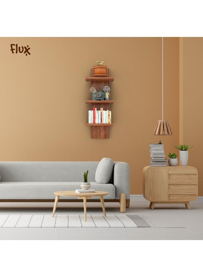 Flux flux Wooden Wall Shelves for Living Room Home Decor Items Floating Book Rack for Study Room, Office, Kitchen Mounted Shelves Vertical Design for Living Room (Mini Three Tier Shelf Without hook, Brown)  - Image 3