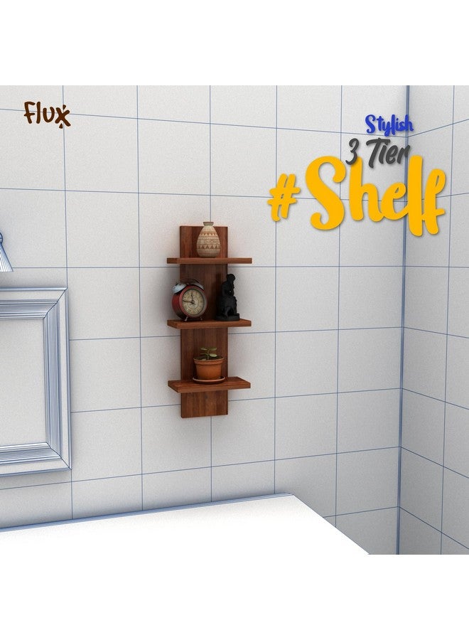 Flux flux Wooden Wall Shelves for Living Room Home Decor Items Floating Book Rack for Study Room, Office, Kitchen Mounted Shelves Vertical Design for Living Room (Mini Three Tier Shelf Without hook, Brown)  - Image 2