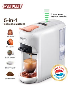 Cafelffe New 5 In 1 Automatic Capsule Coffee Machine Hot Cold Espresso Coffee Maker With 7 Levels LED Bar Indicator For Nes Capsule DG Capsule Kcup Capsule ESE Pod And Powder 0.6L White  - Image 1