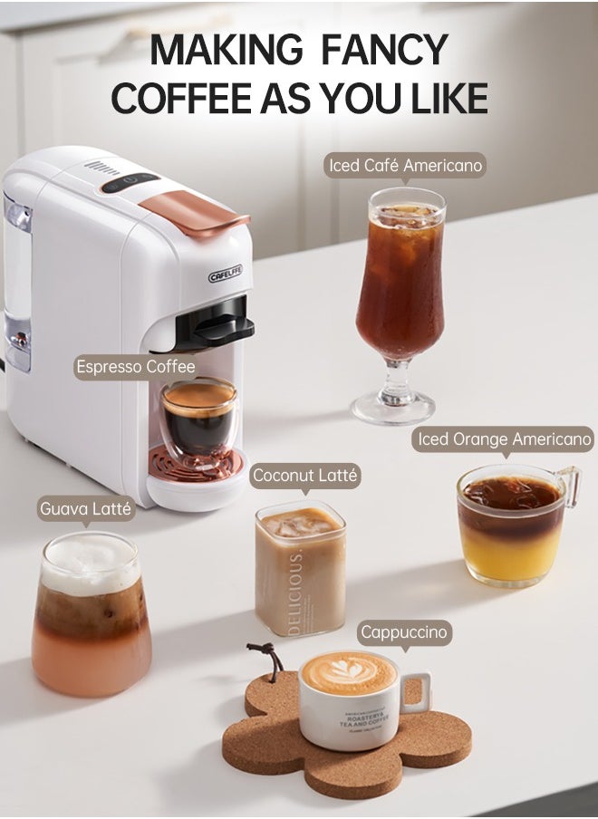 Cafelffe - New 5 In 1 Automatic Capsule Coffee Machine Hot Cold Espresso Coffee Maker With 7 Levels LED Bar Indicator For Nes Capsule DG Capsule Kcup Capsule ESE Pod And Powder 0.6L White - Image 1