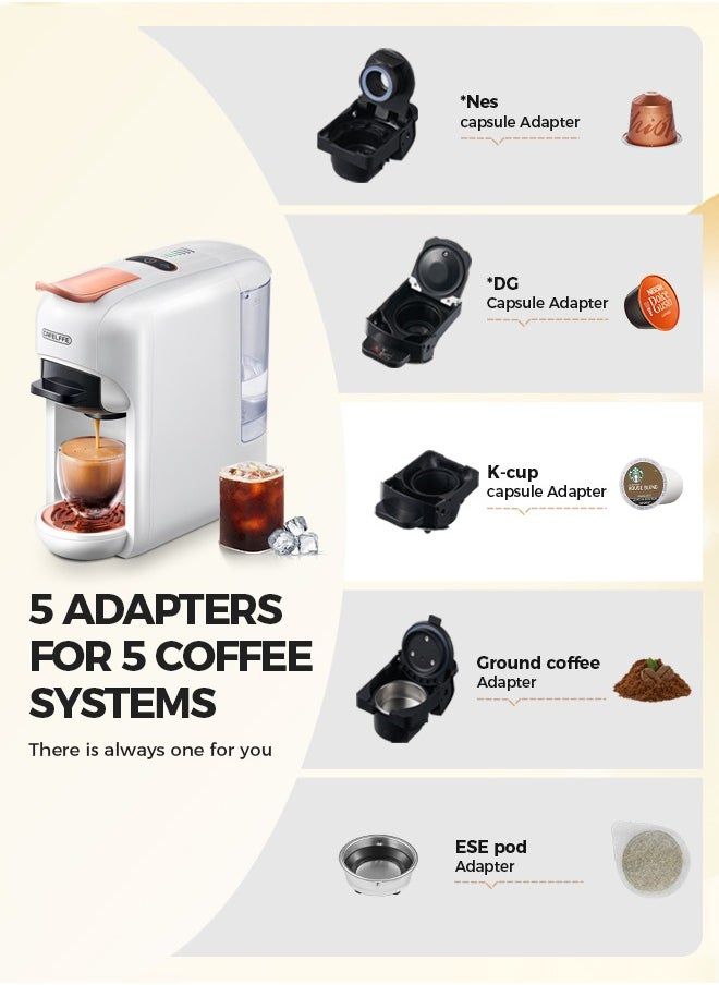 Cafelffe - New 5 In 1 Automatic Capsule Coffee Machine Hot Cold Espresso Coffee Maker With 7 Levels LED Bar Indicator For Nes Capsule DG Capsule Kcup Capsule ESE Pod And Powder 0.6L White - Image 1