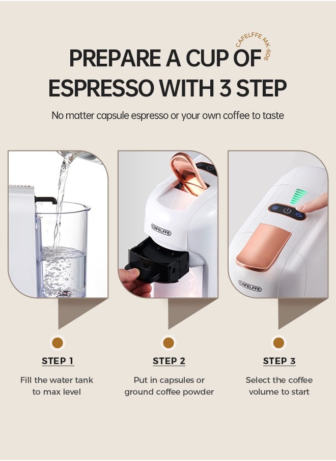 Cafelffe - New 5 In 1 Automatic Capsule Coffee Machine Hot Cold Espresso Coffee Maker With 7 Levels LED Bar Indicator For Nes Capsule DG Capsule Kcup Capsule ESE Pod And Powder 0.6L White - Image 1