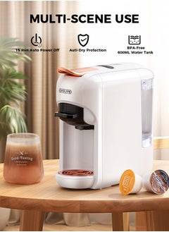 Cafelffe New 5 In 1 Automatic Capsule Coffee Machine Hot Cold Espresso Coffee Maker With 7 Levels LED Bar Indicator For Nes Capsule DG Capsule Kcup Capsule ESE Pod And Powder 0.6L White  - Image 5