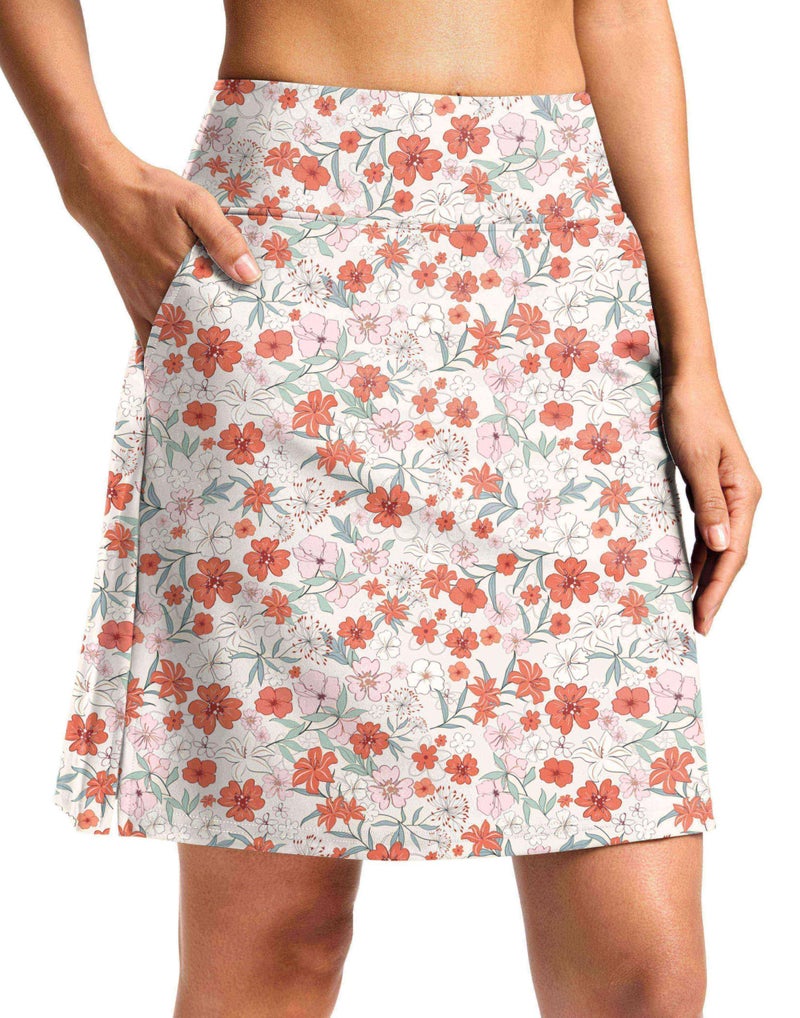 Viodia Women's 20" Long Swim Skirt Skort High Waisted Modest Bathing Suit Swimsuit Bottoms Beach Tankini Bikini with Skirt Orange Flower - Image 1