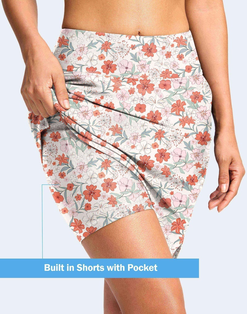 Viodia Women's 20" Long Swim Skirt Skort High Waisted Modest Bathing Suit Swimsuit Bottoms Beach Tankini Bikini with Skirt Orange Flower - Image 5