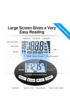Generic Digital Hand Dynamometer Grip Strength Trainer Electronic Hand Grip Strength Tester Grip Strengthener Hand Exerciser Meter Hand Grip Training Gauge 265 Lbs / 120 Kgs for Sport Home School Use  - Image 3