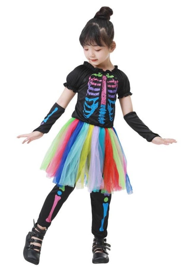 NIBEMINENT Halloween children's costumes, party stage performance costumes, cute pink bone skeleton princess costumes, Christmas costumes - Image 1