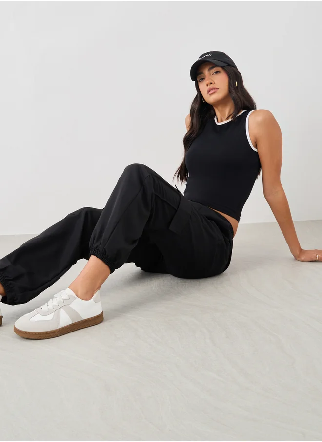 تايك تو Take Two Women Black Solid Elasticated Waistband Cargo Pants