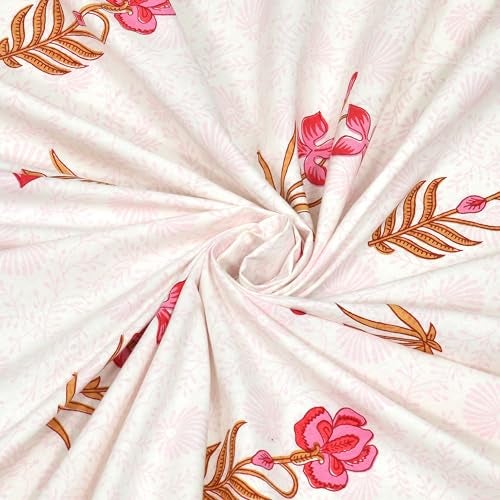 BLOCKS OF INDIA Hand Block Printed 200 TC Cotton King Size Bedsheet (Pink Peach Flower) - Image 4