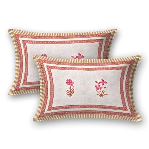 BLOCKS OF INDIA Hand Block Printed 200 TC Cotton King Size Bedsheet (Pink Peach Flower) - Image 5