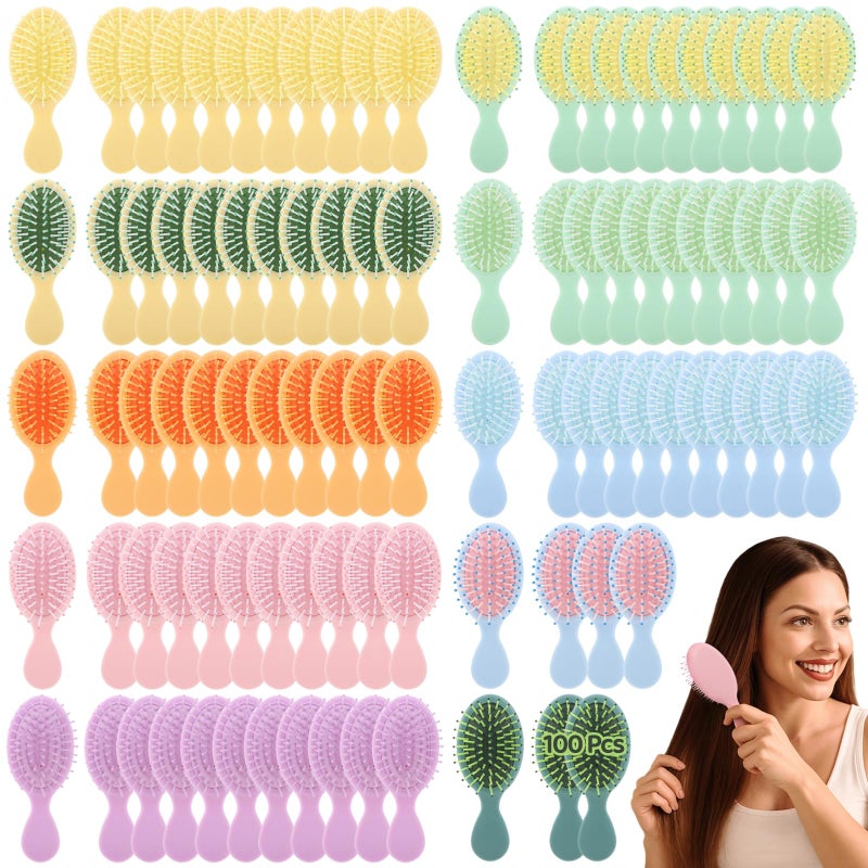 Homaisson 100 Pcs Mini Wet Hair Brushes, Travel Detangling Hairbrushes, Soft Cushion Tangle-less Hair Combs for Dry & Wet Hair, Compact for Little Ones and Adults, 10 Colors, Ideal for Home, Travel - Image 1