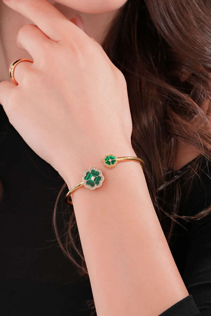 POLICE Flora Gold Plated Ladies Bangle With Malachite and Crystals 60x50MMPEJLG0003201