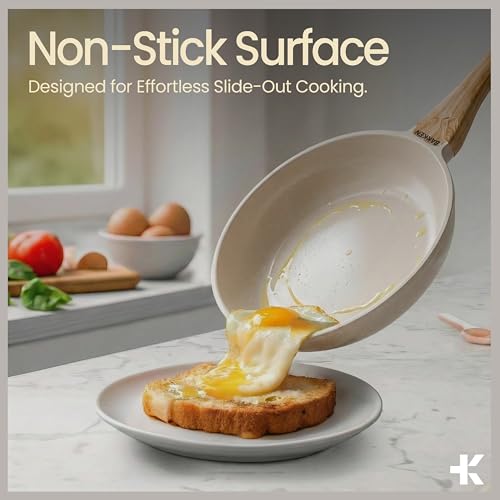 BAKKENMASTER Bakken Master 20 Piece Cookware Set - Pots and Pans with Handle Grips and Tempered Glass Lids, With 6-piece Bakeware Set, Nonstick Granite Coating, Ceramic Max Temperature (Up To 500° F), Cream - Image 3
