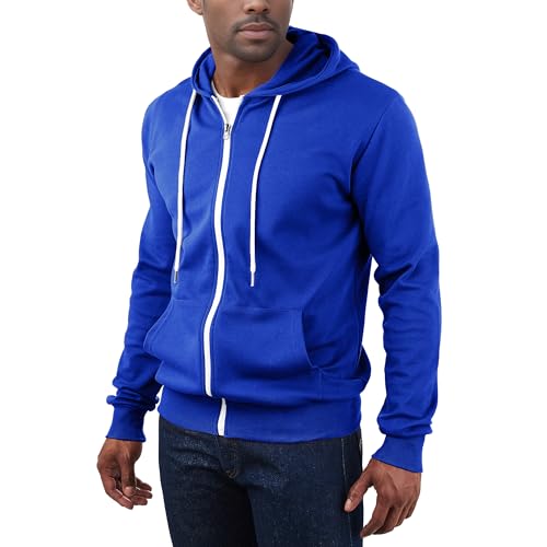 Ohoo Men's Zip Up Hoodie Lightweight Slim Fit Sweatshirt Full Zip Hooded Jacket / DCF002-BLUE-2XL - Image 3