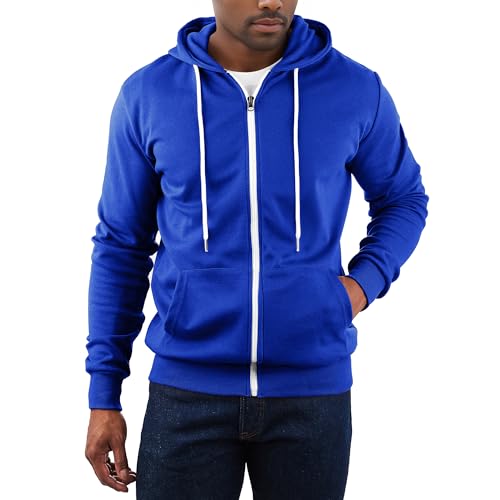 Ohoo Men's Zip Up Hoodie Lightweight Slim Fit Sweatshirt Full Zip Hooded Jacket / DCF002-BLUE-2XL - Image 2