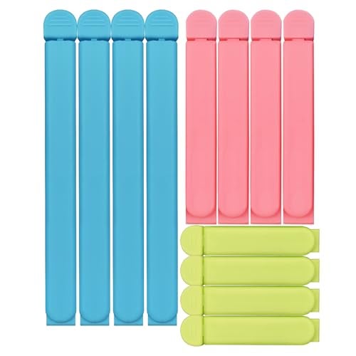 YOLCAR 12 Pack Colored Bag Clips, Bag Closures, Chip Clips, Piping Bag Clips for Kitchen Food Bag Sealing, 3 Size - Image 1