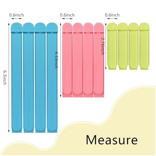 YOLCAR 12 Pack Colored Bag Clips, Bag Closures, Chip Clips, Piping Bag Clips for Kitchen Food Bag Sealing, 3 Size - Image 2