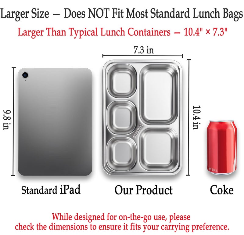 KTKUDY Stainless Steel Snack Containers with Plastic Lids - 3 Pack - 5 Compartments Bento Snack Boxes - Large Reusable Meal Prep for Kids Adult - Divided Food Storage Container for School, Lunch, Home Travel - Image 5