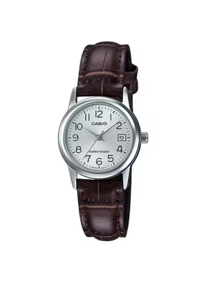 CASIO Women's Analog Display Watch With Brown Leather Strap - LTP-V002L-7B2