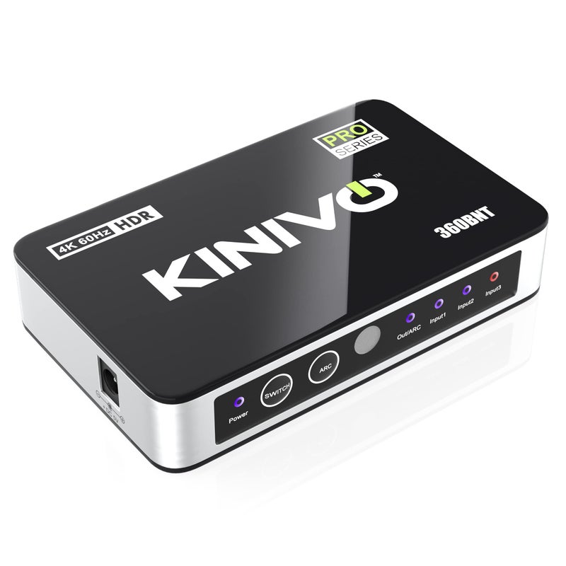 Kinivo HDMI Switch with Audio Extractor 360BNT (3 in one out, Toslink Optical Audio Port, SPDIF, 4K 60Hz, High Speed 18Gbps, IR Remote) - Compatible with Roku, PS5, Xbox, Apple TV, Dolby Digital/Atmos - Image 1