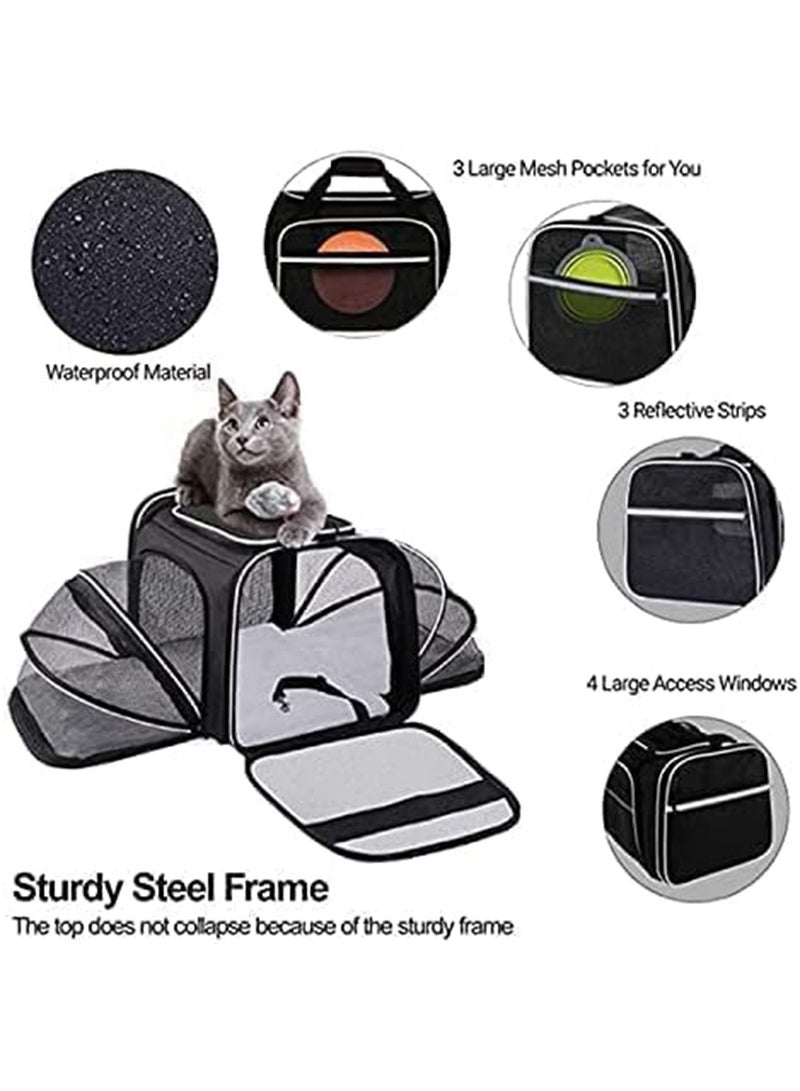 حقيبة حمل الحيوانات الأليفة كبيرة الحجم ذات جوانب ناعمة، حقيبة سفر للحيوانات الأليفة معتمدة من إدارة أمن النقل، قابلة للتمدد على الجانبين، حقيبة حمل قابلة للطي مع وسادة صوف قابلة للإزالة - Image 3