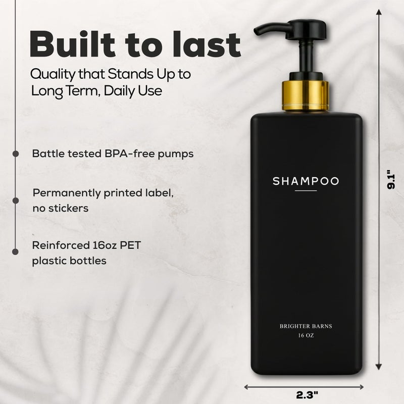 Brighter Barns Black Shampoo and Conditioner Dispenser Set by Brighter Barns - Body Wash and Shower Soap Dispenser - Refillable Shampoo and Conditioner Bottles for Gold Bathroom Decor, Guest Bathroom, Airbnb (Black) - Image 3