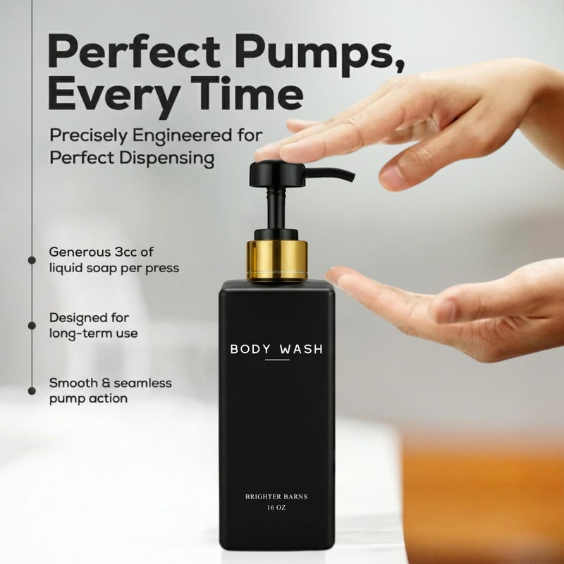 Brighter Barns Black Shampoo and Conditioner Dispenser Set by Brighter Barns - Body Wash and Shower Soap Dispenser - Refillable Shampoo and Conditioner Bottles for Gold Bathroom Decor, Guest Bathroom, Airbnb (Black) - Image 4