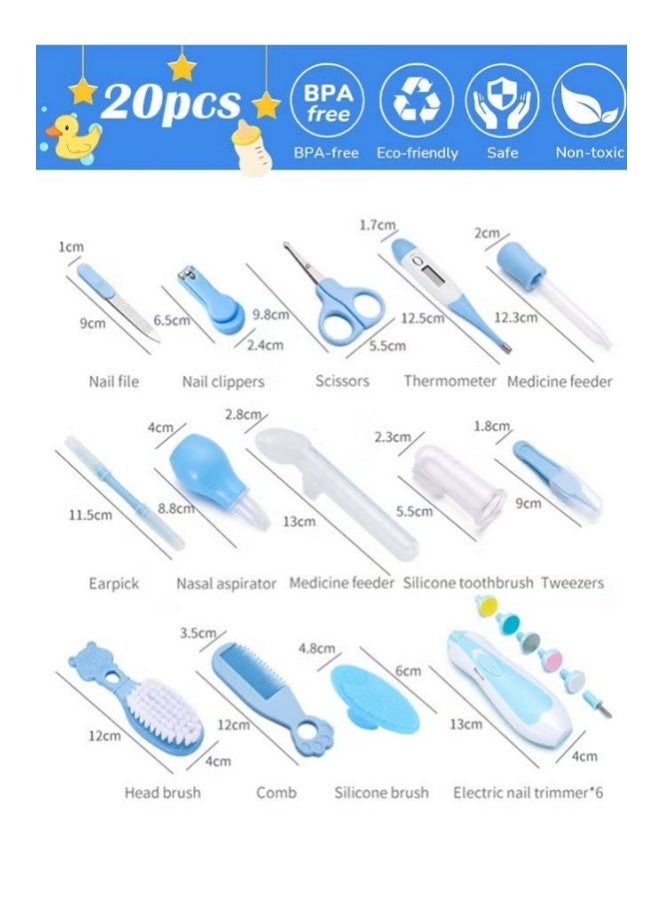 دوكو 20PCS الرعاية الصحية للأطفال الجدد ومجموعة الرعاية ، 20 في 1 مجموعة تقطيع الأظافر الكهربائية للأطفال حديثي الولادة مجموعة الرعاية الصحية للأطفال حديثي الولادة الأطفال الصغار الأطفال الأولاد البنات الأطفال 0-3 سنوات (أزرق) - Image 3