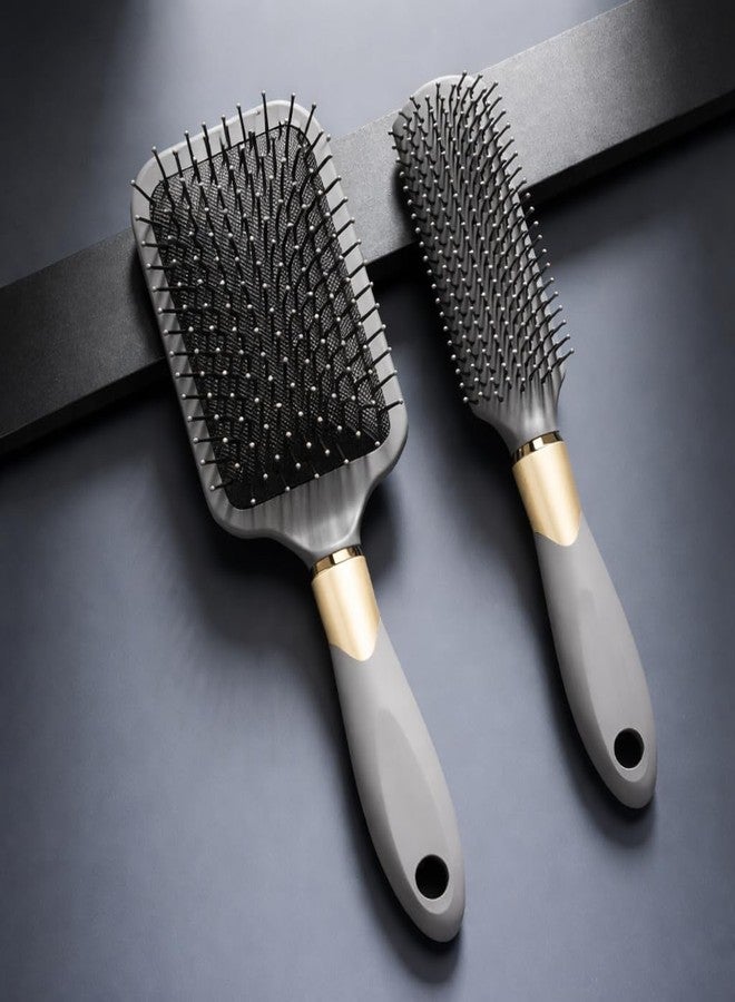 Hexwell فرشاة ومشط شعر هيكسويل للنساء والرجال - قطعتان من فرشاة الشعر العريضة الرمادية لفك تشابك الشعر، مثالية للشعر الطويل والكثيف والمجعد، للاستخدام الرطب والجاف | لمسة نهائية ناعمة ولامعة - Image 1