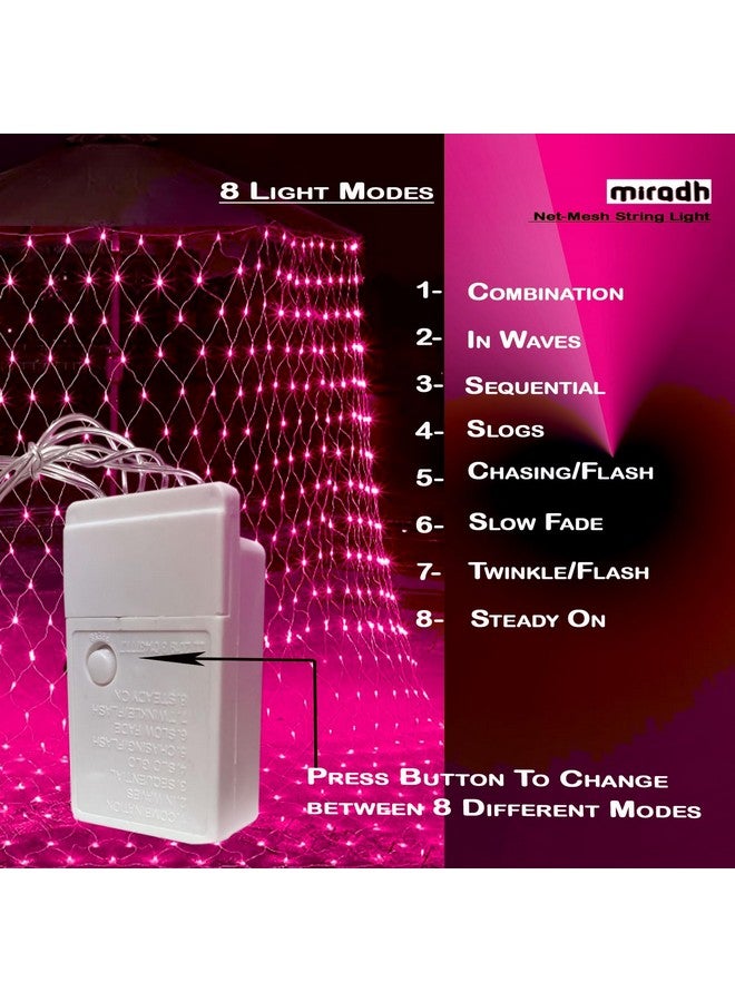 MIRADH أضواء شبكة LED مشرقة MIRADH بطول 3 أمتار - أضواء ديوالي لتزيين المنزل 6.6 قدم × 6.6 قدم 144 لمبة 8 أوضاع أضواء خرافية لغرفة النوم أضواء ديوالي الزخرفية (2X2-وردي) - Image 4