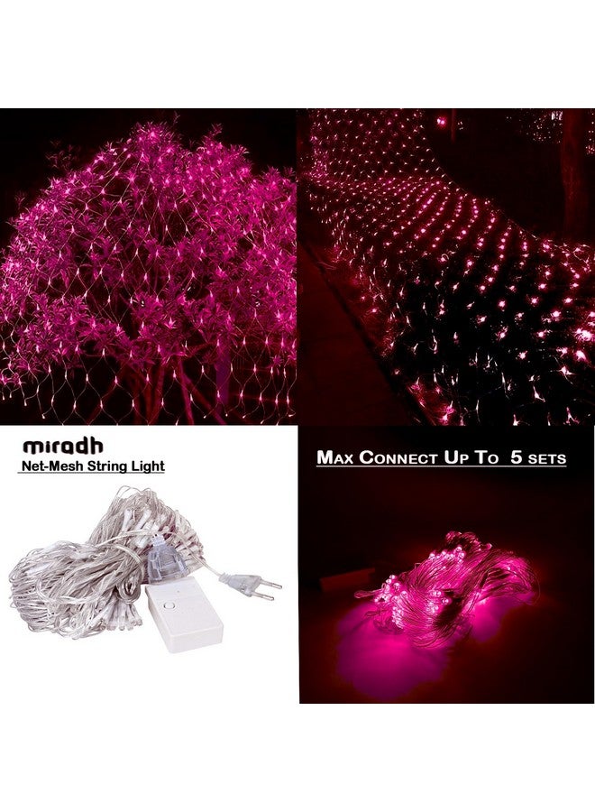 MIRADH أضواء شبكة LED مشرقة MIRADH بطول 3 أمتار - أضواء ديوالي لتزيين المنزل 6.6 قدم × 6.6 قدم 144 لمبة 8 أوضاع أضواء خرافية لغرفة النوم أضواء ديوالي الزخرفية (2X2-وردي) - Image 5