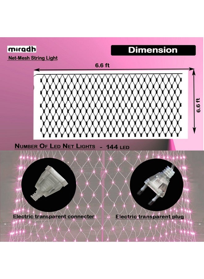 MIRADH أضواء شبكة LED مشرقة MIRADH بطول 3 أمتار - أضواء ديوالي لتزيين المنزل 6.6 قدم × 6.6 قدم 144 لمبة 8 أوضاع أضواء خرافية لغرفة النوم أضواء ديوالي الزخرفية (2X2-وردي) - Image 2