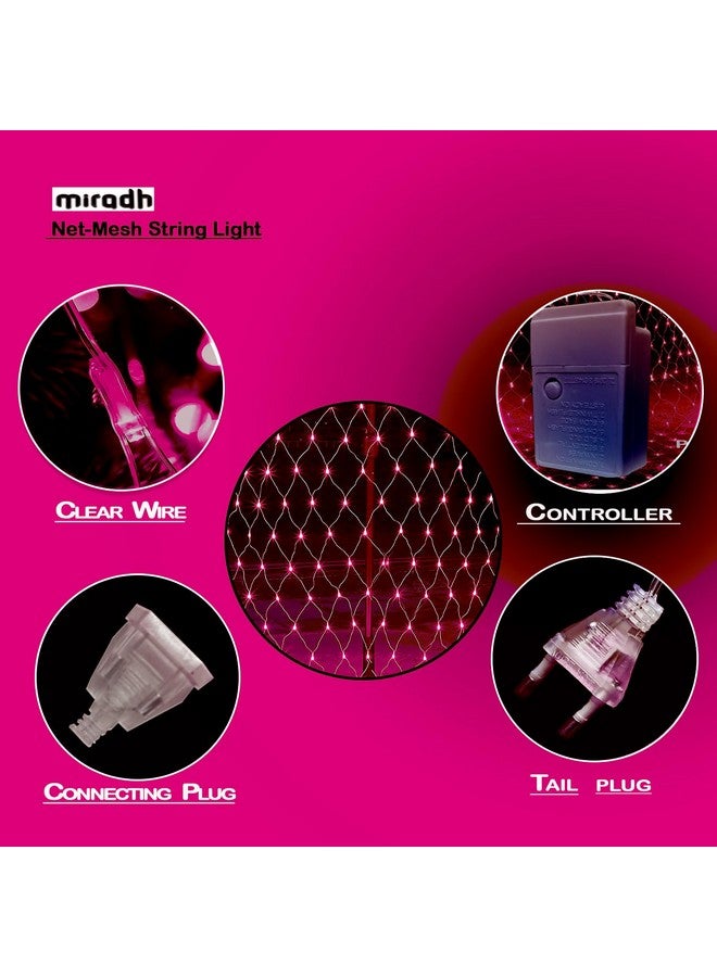 MIRADH أضواء شبكة LED مشرقة MIRADH بطول 3 أمتار - أضواء ديوالي لتزيين المنزل 6.6 قدم × 6.6 قدم 144 لمبة 8 أوضاع أضواء خرافية لغرفة النوم أضواء ديوالي الزخرفية (2X2-وردي) - Image 3