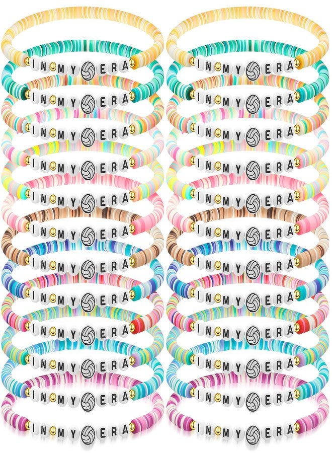 Quelay 24 Pcs Christmas Appreciation Bracelets Gift Bulk for Team Sports Dance Clay Beaded Stretchy Era Bracelets Party Favor for Volleyball Basketball Tennis Football Softball Gifts(Volleyball) - Image 1